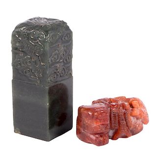 Two Chinese jade and hardstone carvings.