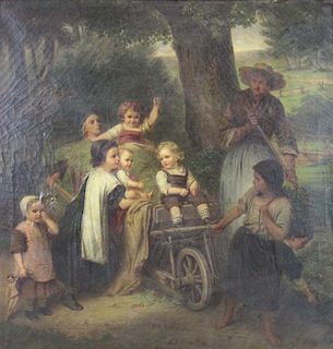 LASCH, Carl. Oil on Canvas. Children in a Wagon.