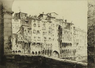 ARMS, John Taylor. Etching. "Ponte Vecchio".