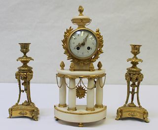 Fine Quality French Bronze and Marble Clock