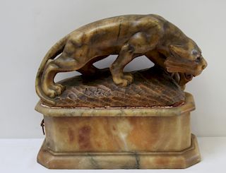 Antique Italian Tiger Form Alabaster Lamp.