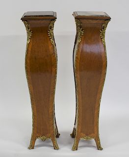 Pair of Marble Insert, Bronze Mounted Satinwood