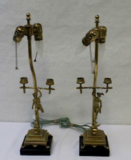 A Pair of Brass Mercury Form Lamps.