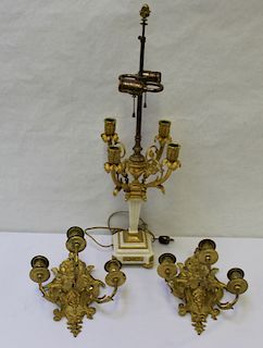 Pair of Gilt Bronze Sconces Together with