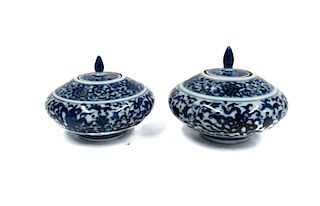 Pair of Porcelain Blue & White Jars, Kangxi Mark.