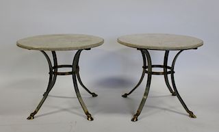 Pair of Brass and Steel Marbletop Tables.