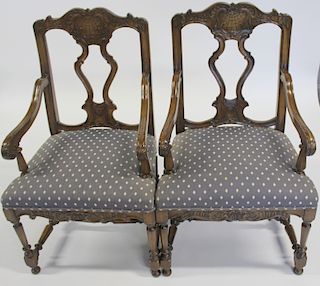Pair of Antique Continental Carved High Back