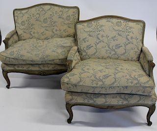 Lot of 2 Louis XV Style Painted & Upholstered