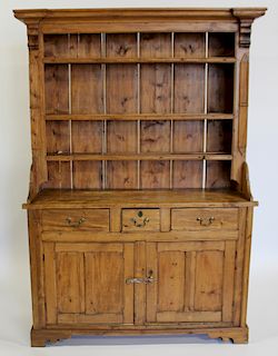 Antique Pine Open Front Hutch Cabinet
