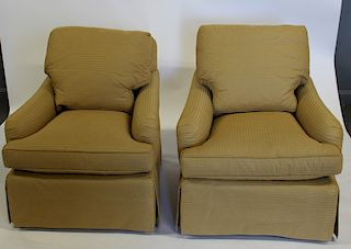BAKER. Signed pair of Upholstered Club Chairs.