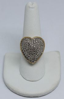 JEWELRY. Signed 14kt Gold and Pave Heart Ring.