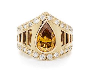A Gold, Colored Diamond and Diamond Ring, 7.30 dwts.