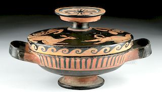 Stunning Greek Ceramic Lekanis - Woman & Deer