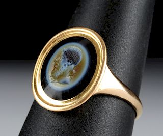 18K Gold Ring w/ Ancient Roman Agate Intaglio
