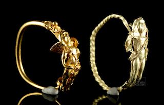 Lot of 2 Roman Gold Earrings with Cupid - 2.9 grams