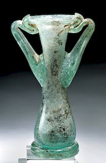 Eastern Roman Glass Handled Unguentarium, ex Bonhams
