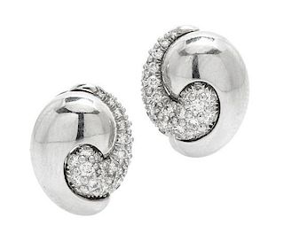 A Pair of Platinum and Diamond Earrings, Kurt Wayne, 7.60 dwts.