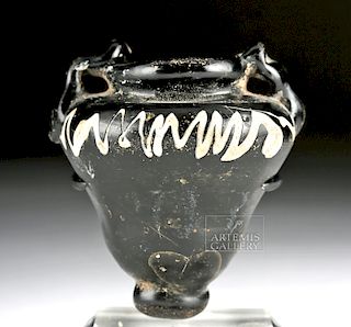 Miniature Islamic Glass Unguent - Black w/ White