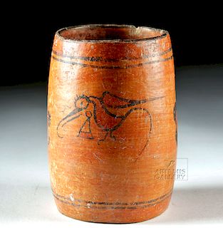 Mayan Polychrome Cylinder Vessel w/ Flowers & Birds