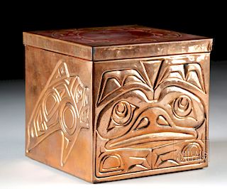 20th C. Haida Copper Foil / Wood Box