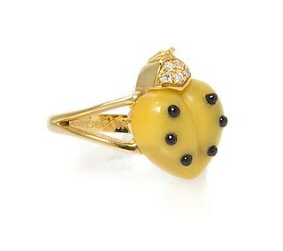 An 18 Karat Yellow Gold, Onyx, Hardstone and Diamond Ladybug Ring, de Grisogono, 3.28 dwts.