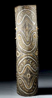 Mid-20th C. Papua New Guinea Wood & Reed Tower Shield