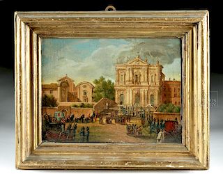 Framed 18th c. Italian Painting - Royal Visit to Church