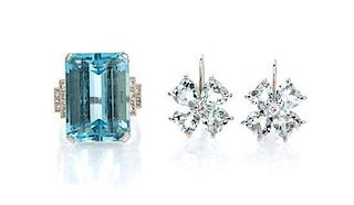 A Collection of Platinum, 14 Karat White Gold, Aquamarine and Diamond Jewelry, 10.90 dwts.