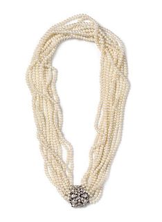 * A Cultured Pearl, White Gold and Diamond Torsade Necklace,