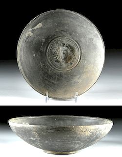 Greek Hellenistic Blackware Bowl w/ Youthful Face