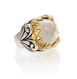 A Sterling Silver, 18 Karat Yellow Gold, Quartz and Mother-of-Pearl Doublet Superstud Ring, Stephen Webster, 17.30 dwts.