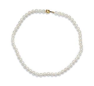 A Single Strand Cultured Pearl Signature Necklace, Tiffany & Co.,