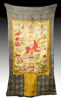 19th C. Tibetan Woven Silk Thangka - Tsongkhapa
