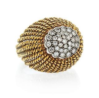 An 18 Karat Yellow Gold and Diamond Bombe Ring, 7.60 dwts.