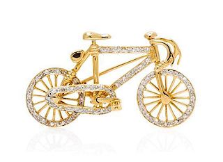 A Yellow Gold and Diamond Articulated Bicycle Brooch, 4.50 dwts.