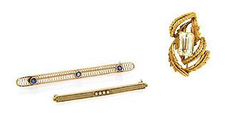 A Collection of 14 Karat Gold and Multi Gem Brooches, 11.60 dwts.