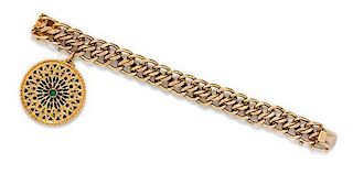 A 14 Karat Yellow Gold Bracelet with Polychrome Enamel Charm, 42.40 dwts.