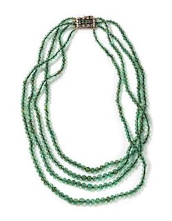 * A Graduated Multi Strand Emerald Bead Necklace,