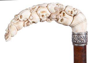 Warthog Ivory Snakes and Skulls Cane