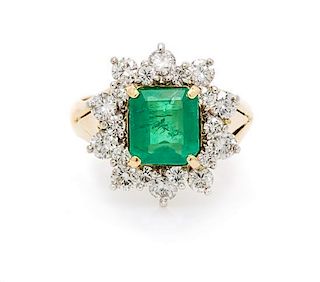 A 14 Karat Gold, Emerald and Diamond Ring, 5.9 dwts.