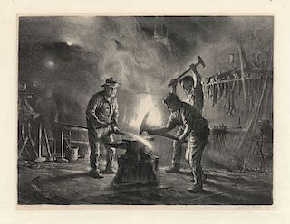 John Noble - Blacksmith and Sons - Original, Signed Lithograph