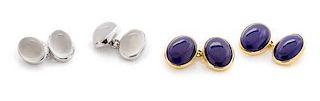 * A Collection of Gold, Moonstone and Lapis Lazuli Cufflinks, British, 10.60 dwts.