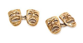 * A Pair of 9 Karat Yellow Gold Tragedy and Comedy Cufflinks, 5.35 dwts.