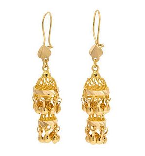 A Pair of High Karat Yellow Gold Drop Earrings, 5.30 dwts.