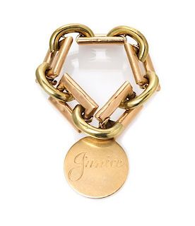 A Retro 14 Karat Gold Link Bracelet with Charm, 35.00 dwts.