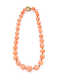 A Single Strand Graduated Coral Bead Necklace,