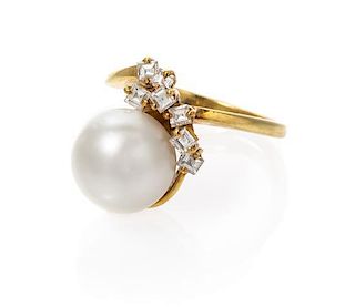 A Collection of Yellow Gold, Cultured Pearl and Diamond Jewelry, 8.00 dwts.