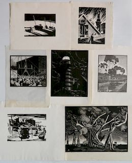 7 Cleveland Print-A-Month Club wood engravings