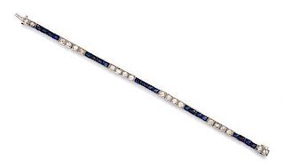 A White Gold, Synthetic Sapphire and Diamond Bracelet, 7.10 dwts.