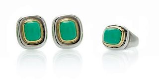 An 18 Karat Yellow Gold, Sterling Silver and Chrysoprase Demi Parure, Paloma Picasso for Tiffany & Co., 17.40 dwts.